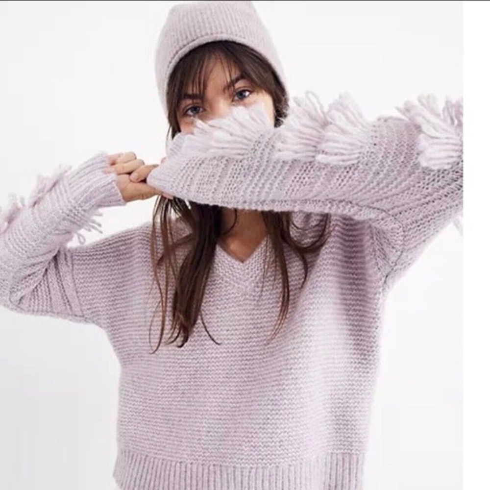 Madewell Fringe V neck sweater